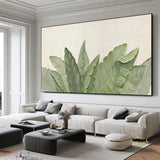 Green Leaf Textured Canvas Art Green Wall Art Framed Minimalist Leaf Landscape Painting 3D Texture Painting Boho Living Room Wall Art Decor