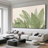 Green Leaf Textured Canvas Art Green Wall Art Framed Minimalist Leaf Landscape Painting 3D Texture Painting Boho Living Room Wall Art Decor