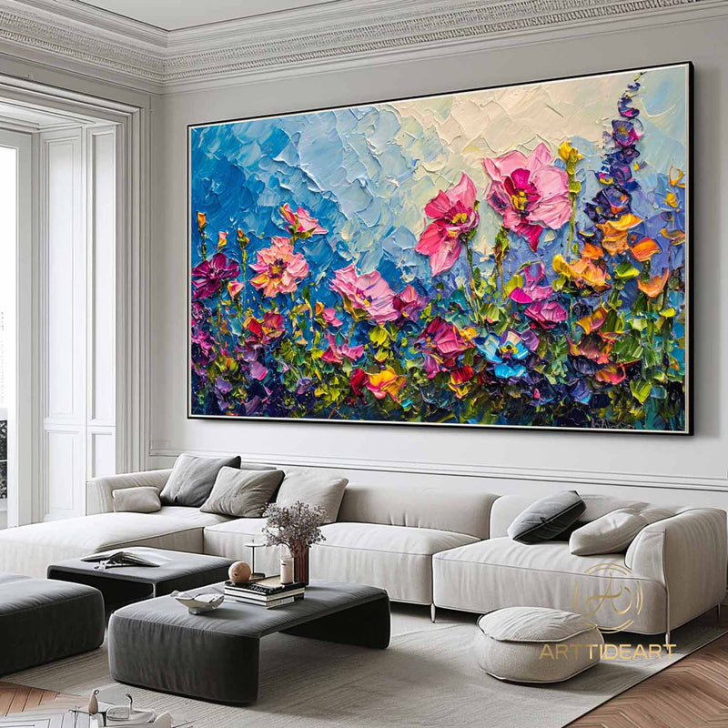 Original Colorful Flower Oil Painting On Canvas, Abstract Blossom Painting, Blooming Floral Painting, Large Wall Art, Living Room Wall Decor