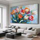 Original Flower Oil Painting on Canvas, Extra Large Wall Art Abstract Floral Art Custom Painting Minimalist Living Room Decor Gift Tulip art