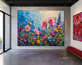 Original Colorful Flower Oil Painting On Canvas, Abstract Blossom Painting, Blooming Floral Painting, Large Wall Art, Living Room Wall Decor