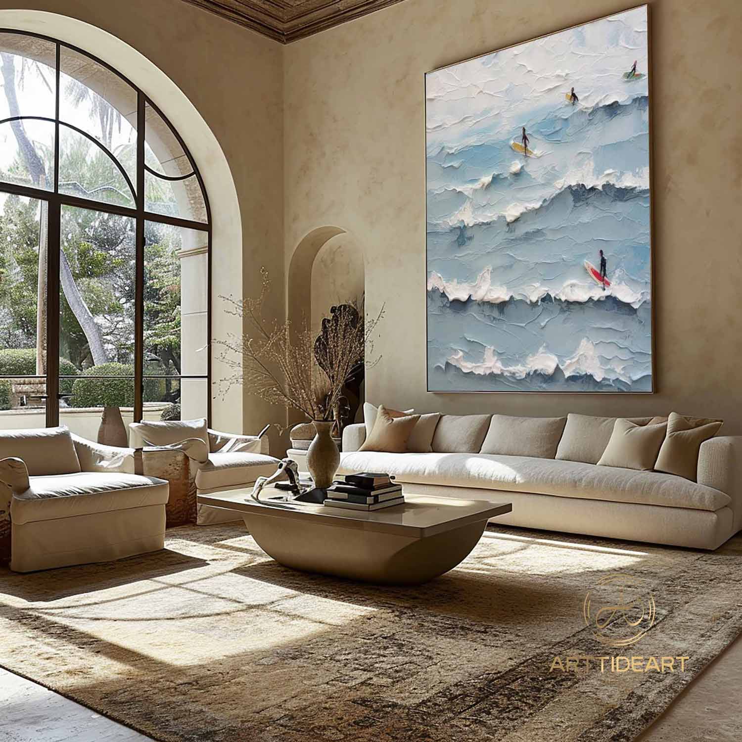 Original Surfer Painting Surfer Surf Board Artwork Large BLue Ocean Wall Art Abstract Beach Landscape Painting Acrylic For Living Room Decor