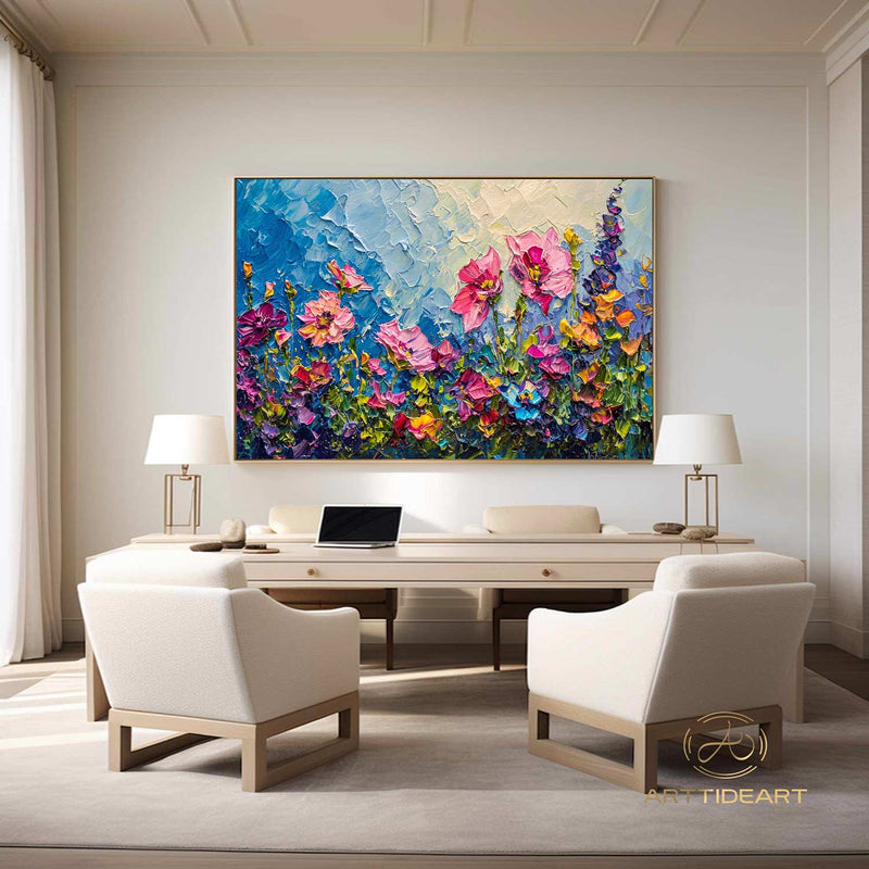 Original Colorful Flower Oil Painting On Canvas, Abstract Blossom Painting, Blooming Floral Painting, Large Wall Art, Living Room Wall Decor