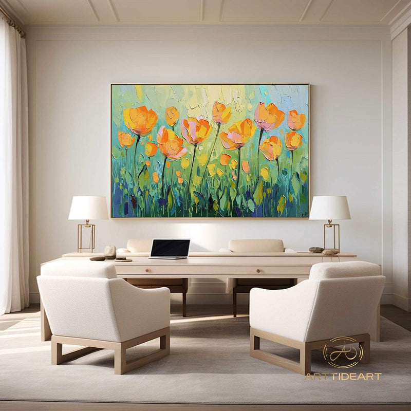 Original Oil Painting On Canvas, Abstract Modern Colorful Flower Painting, Large Wall Art, Boho Wall Décor, Home Decor, Bedroom Wall Decor
