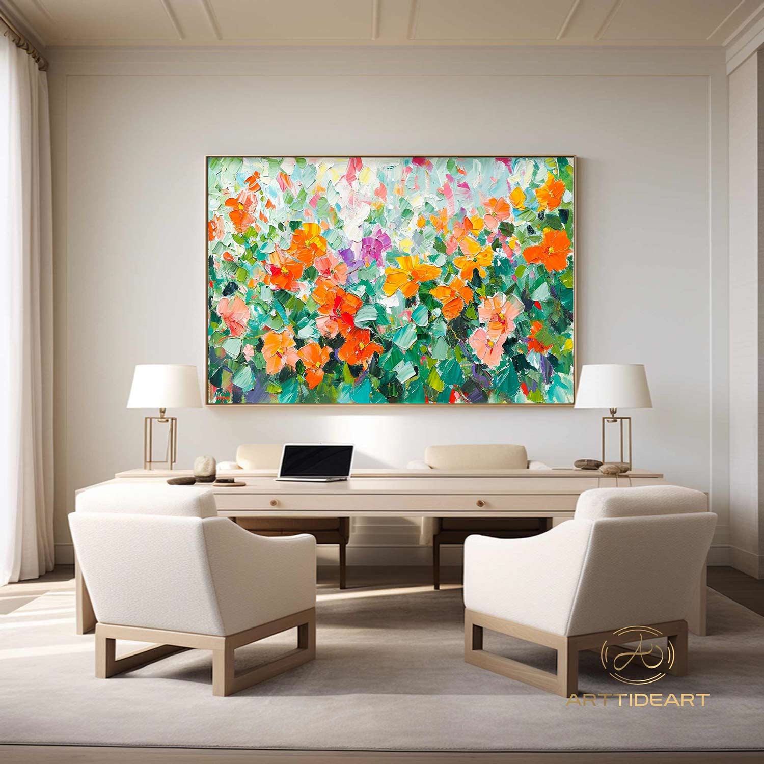 Original Oil Painting On Canvas, Abstract Modern Colorful Flower Painting, Large Wall Art, Boho Wall Décor, Home Decor, Bedroom Wall Decor