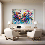 Large Original Colorful flower Canvas Oil Painting,Heavy Textured Palette Knife Wall Decor Impasto Acrylic Floral Painting Living Room Decor