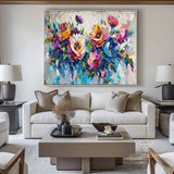 Large Original Colorful flower Canvas Oil Painting,Heavy Textured Palette Knife Wall Decor Impasto Acrylic Floral Painting Living Room Decor