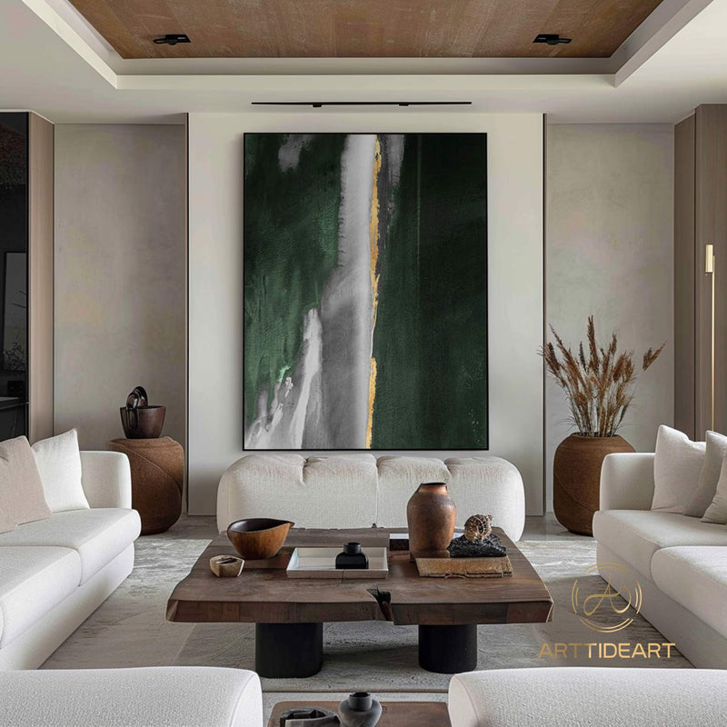 Large Modern Abstract Painting Green And Gold Canvas Abstract Art Gold Leaf Acrylic Painting Big Canvas Painting Contemporary Canvas Art