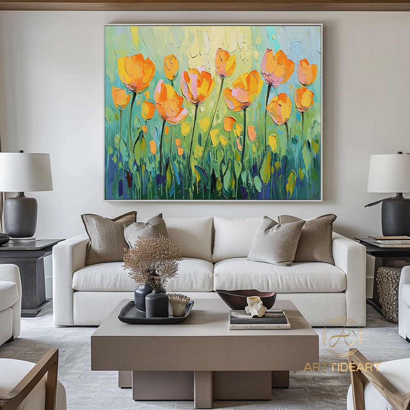 Original Oil Painting On Canvas, Abstract Modern Colorful Flower Painting, Large Wall Art, Boho Wall Décor, Home Decor, Bedroom Wall Decor