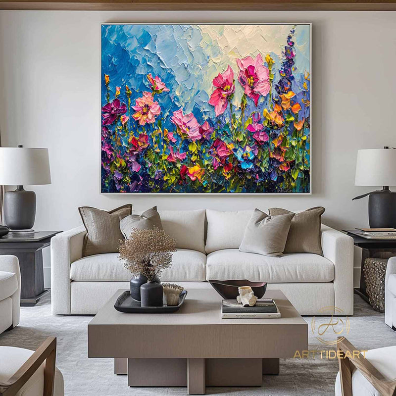 Original Colorful Flower Oil Painting On Canvas, Abstract Blossom Painting, Blooming Floral Painting, Large Wall Art, Living Room Wall Decor