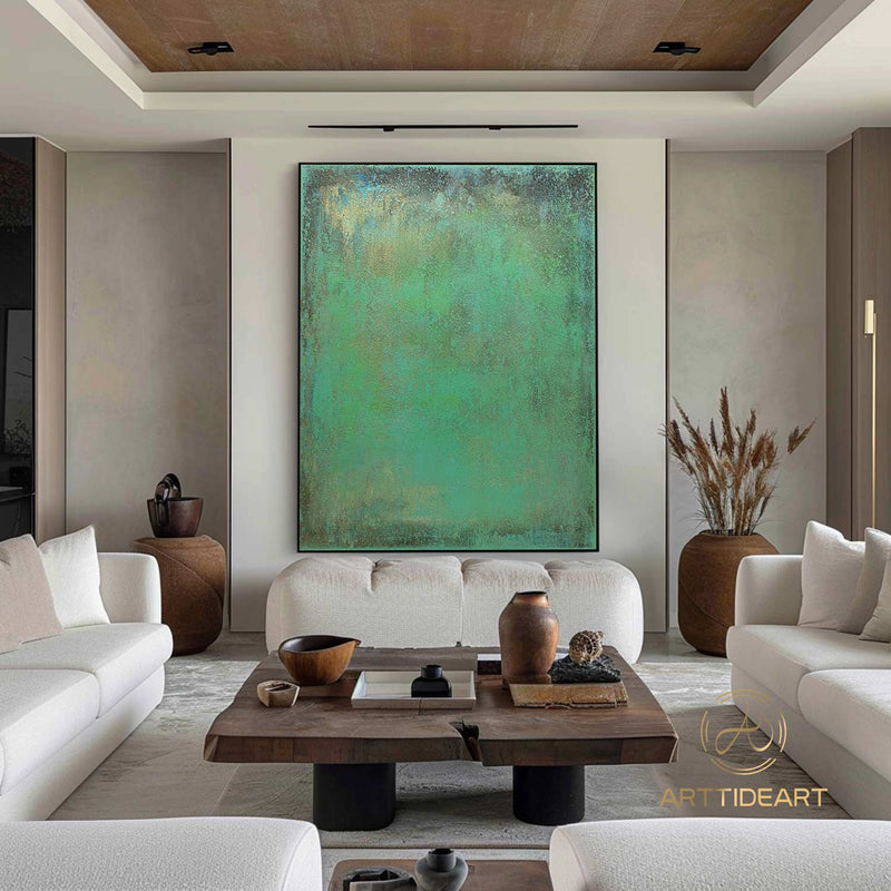 Large green abstract painting green abstract painting canvas green minimalist abstract art green wall art original simple abstract painting