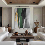 Large Acrylic Abstract Painting Original Green And Gold Canvas Art Gold Leaf Artwork Extra Large Modern Abstract Paintings For Living Room