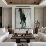 Original Green And Gold Abstract Painting Large Gold leaf Framed Canvas Art Minimalist Abstract Painting Huge Abstract canvas Painting