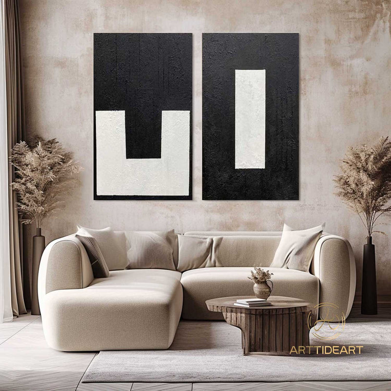 Black 3D Textured Art Set of 2 Black Wall Art Black and white Abstract Art Set Of 2 Black Abstract Painting Set Of 2 Black Abstract art