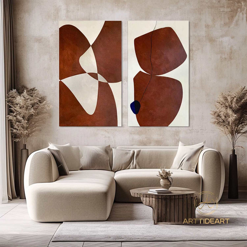 Set of 2 Pieces Wabi Sabi Wall Art Large Red Texture Painting a pair of Reddish Brown Minimalist Wall Art Large Beige Texture Wall Art