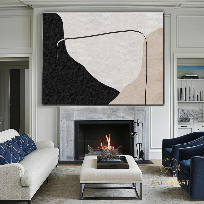 Oversized Abstract Painting,beige Minimalism Art, Living Room Decor Wall Art,White Abstract Beige Modern Indoor Neutral Decor Art Painting