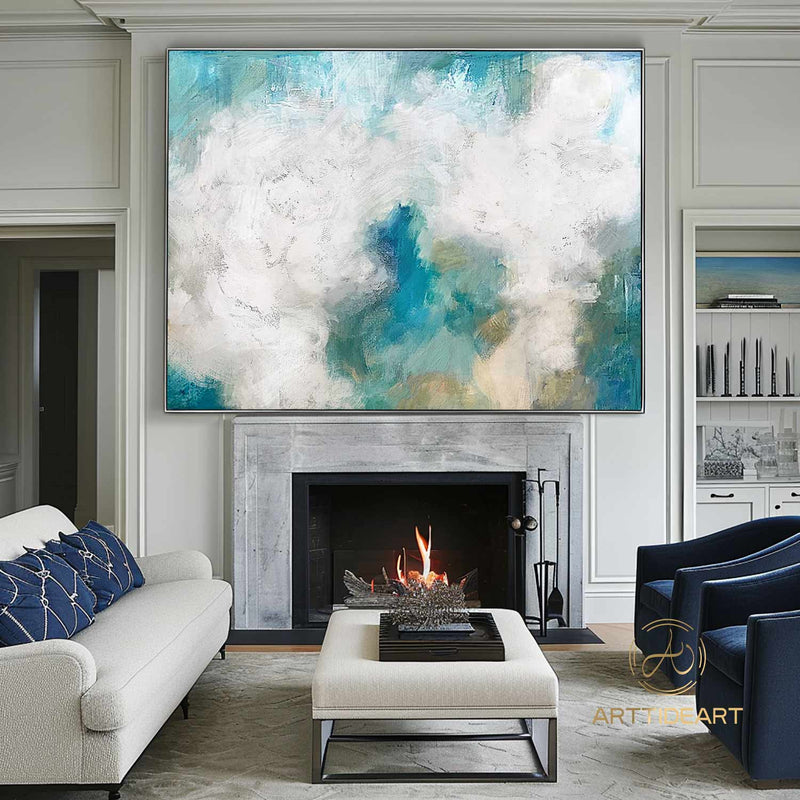 Cloud Painting,Abstract Sky Painting,Large Canvas Art,Green And White Painting,Light Green abstract Sky Painting,Original Sky Art Painting