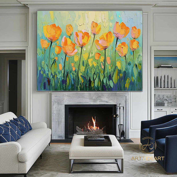 Original Oil Painting On Canvas, Abstract Modern Colorful Flower Painting, Large Wall Art, Boho Wall Décor, Home Decor, Bedroom Wall Decor