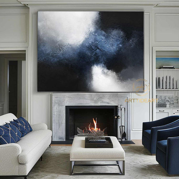 blue abstract painting black white painting large abstract painting abstract canvas wall art acrylic painting on canvas blue grey painting