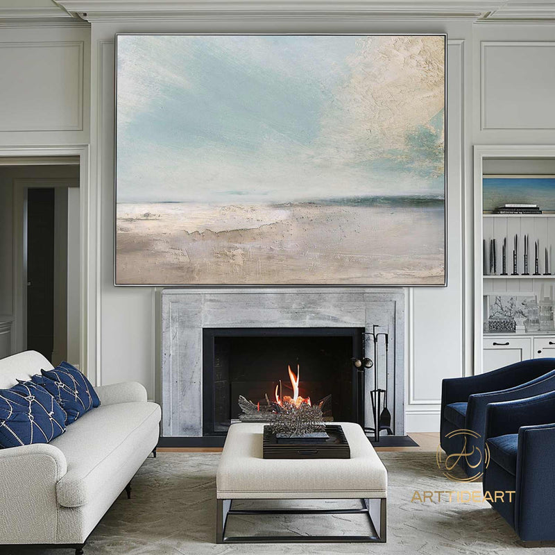 Large sky and sea painting beach scene painting original large ocean canvas painting blue green sky painting living room canvas painting