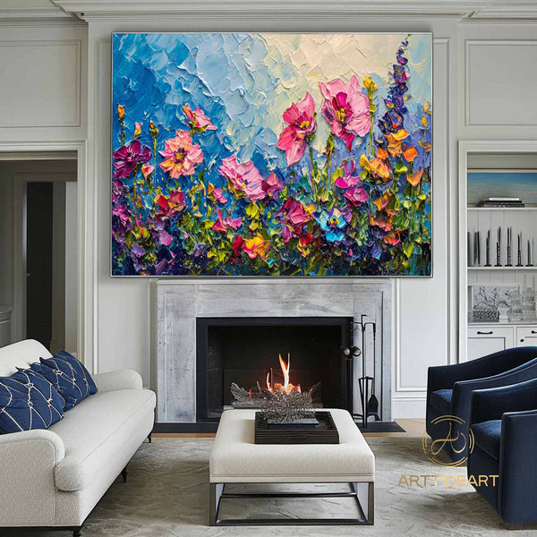 Original Colorful Flower Oil Painting On Canvas, Abstract Blossom Painting, Blooming Floral Painting, Large Wall Art, Living Room Wall Decor