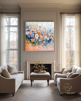 Abstract Flower Oil Painting on Canvas, Large Wall Art, Original Minimalist Pink Floral Art Custom Painting Boho Wall Decor Living Room