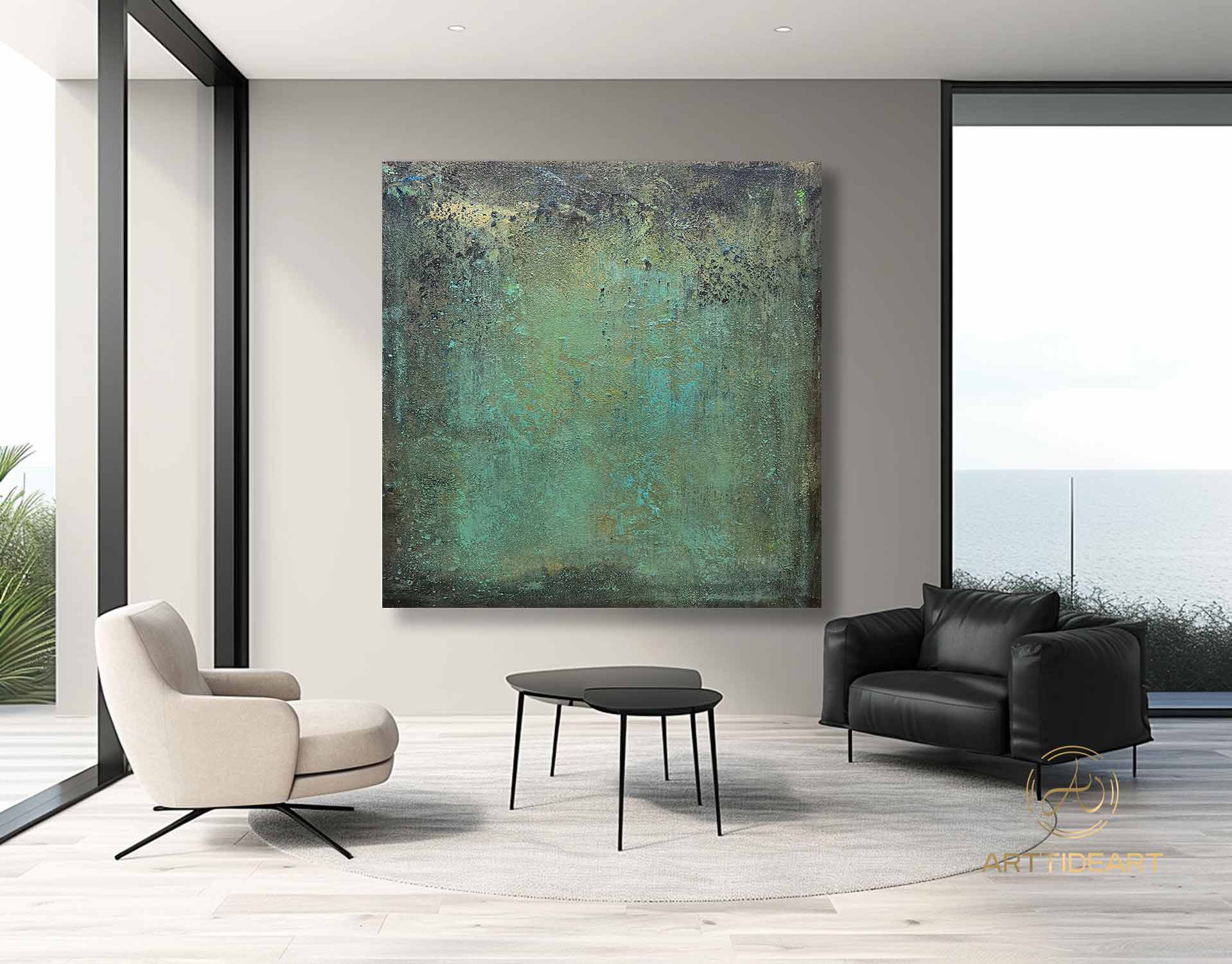 Green minimalism painting green wall art green canvas painting green abstract art green canvas wall art Large green abstract painting