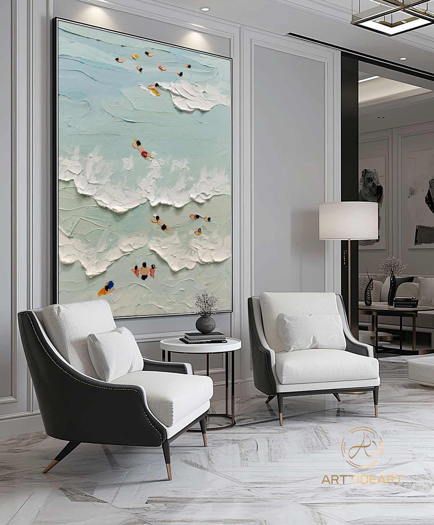 The Beach Joys Wall Art Hand Painted Extra Large Heavy Textured Painting Knife Palette Beach Painting Abstract Sea Wall Art Contemporary Art