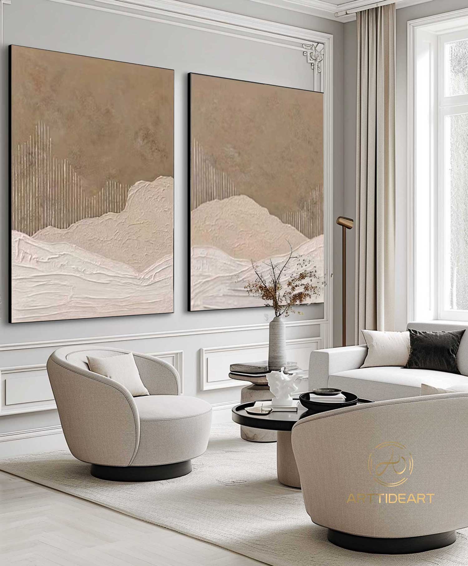 Set of 2 Wabi Sabi Wall Art brown wall art a pair brown painting plaster wall painting 3d texture wall art wabi sabi wall painting 2 piece