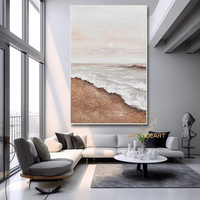 Large Ocean Sunset Painting On Canvas Textured Ocean Painting Beach Landscape Wall Art Beige Cloud Painting Abstract Sea Wall Art Home Decor