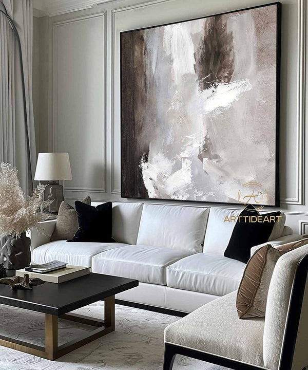 Extra Large Wall Art Abstract Brown Painting,Gray Painting,White Painting,Original Dine Room Wall Art,Landscape Painting,Painting On Canvas