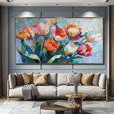 Original Flower Oil Painting on Canvas, Extra Large Wall Art Abstract Floral Art Custom Painting Minimalist Living Room Decor Gift Tulip art