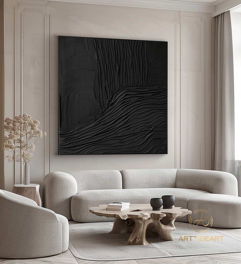 Black Arch Wall Art Black Minimalist Painting Wabi Sabi Wall Art Large 3D Textured Painting on Canvas Black Minimalist Art Modern Wall Decor