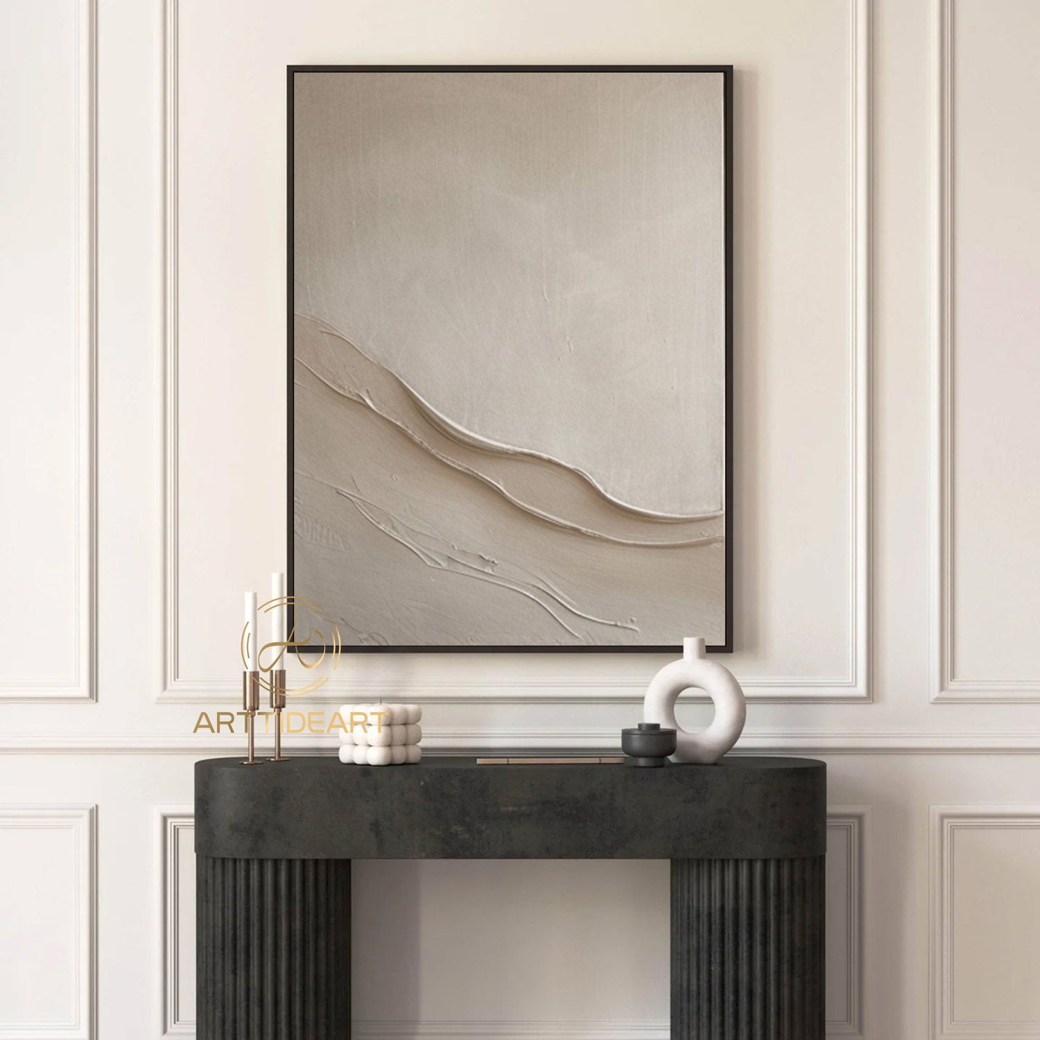 Large Beige Plaster Wall Art Beige Abstract Wave Painting Beige 3D Texture Painting Modern Minimalist Wall Art Neutral Minimalist Painting