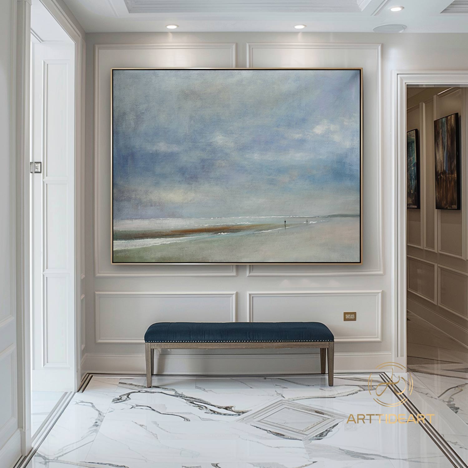 Sky And Sea Painting beach Abstract acrylic Painting Original Abstract Coastal painting Landscape Canvas Art Large White Cloud Painting