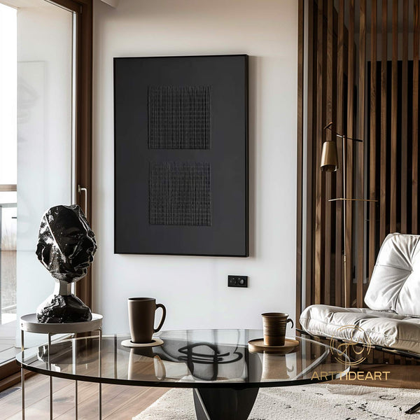 Black 3D Texture Painting Wabi Sabi Wall Art Modern Minimalist Wall Art Large Black Texture Wall Art Mid-Century Modern Minimalist Painting