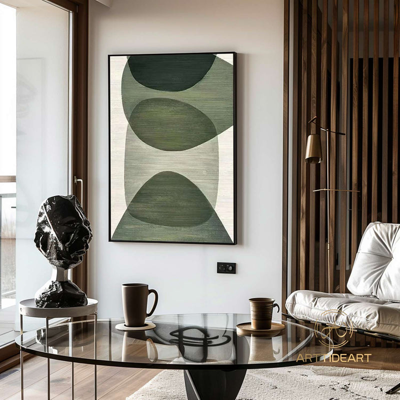 Large Green Texture Canvas Wall Art Green Abstract Geometric Art Green Wabisabi Wall Art Green and White Minimalist Canvas Art