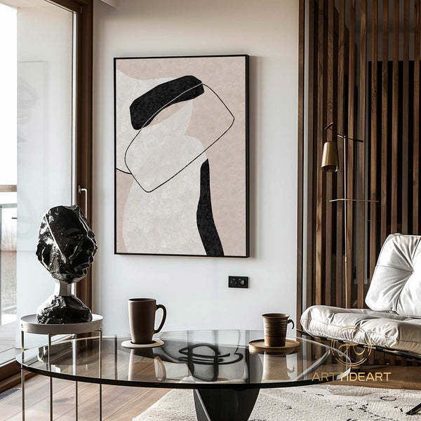 Large Milimalist Abstract Painting,Black White Beige Minimalist Painting On Canvas,Textured Painting Abstract Art, Modern Living Room Decor