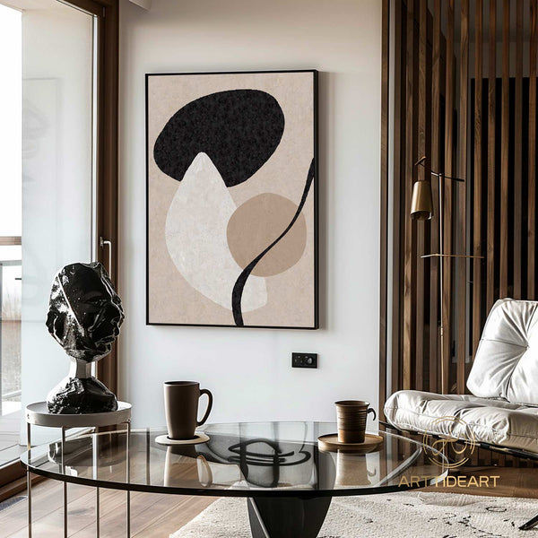 Beige Minimalist Painting Beige and Black Painting Beige abstract Painting Living Room Decor Textured Painting black and white abstract art