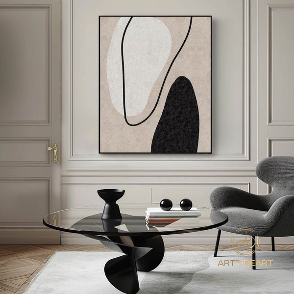 Oversized Abstract Painting Minimalism Art Canvas on Living Room Decor Wall Art White Abstract Beige Modern Indoor Neutral Decor Painting