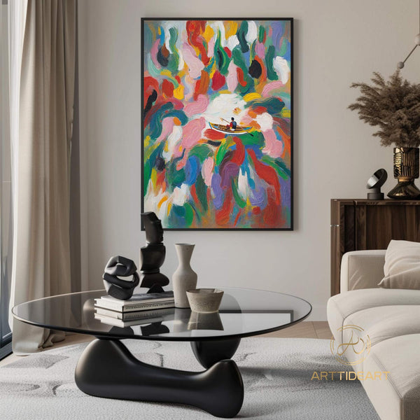 Colorful texture wall art sea wave painting colorful wall art green yellow blue abstract wall art Henri Matisse style impressionist painting