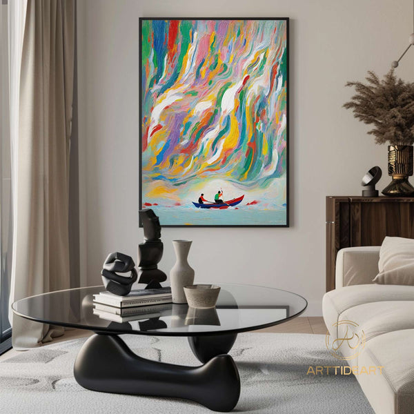 Colorful texture wall art sea wave painting colorful wall art green yellow blue abstract wall art Henri Matisse style impressionist painting