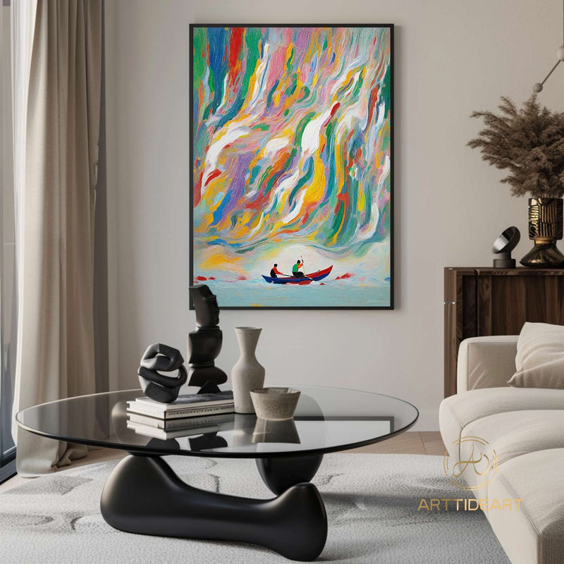 Colorful texture wall art sea wave painting colorful wall art green yellow blue abstract wall art Henri Matisse style impressionist painting