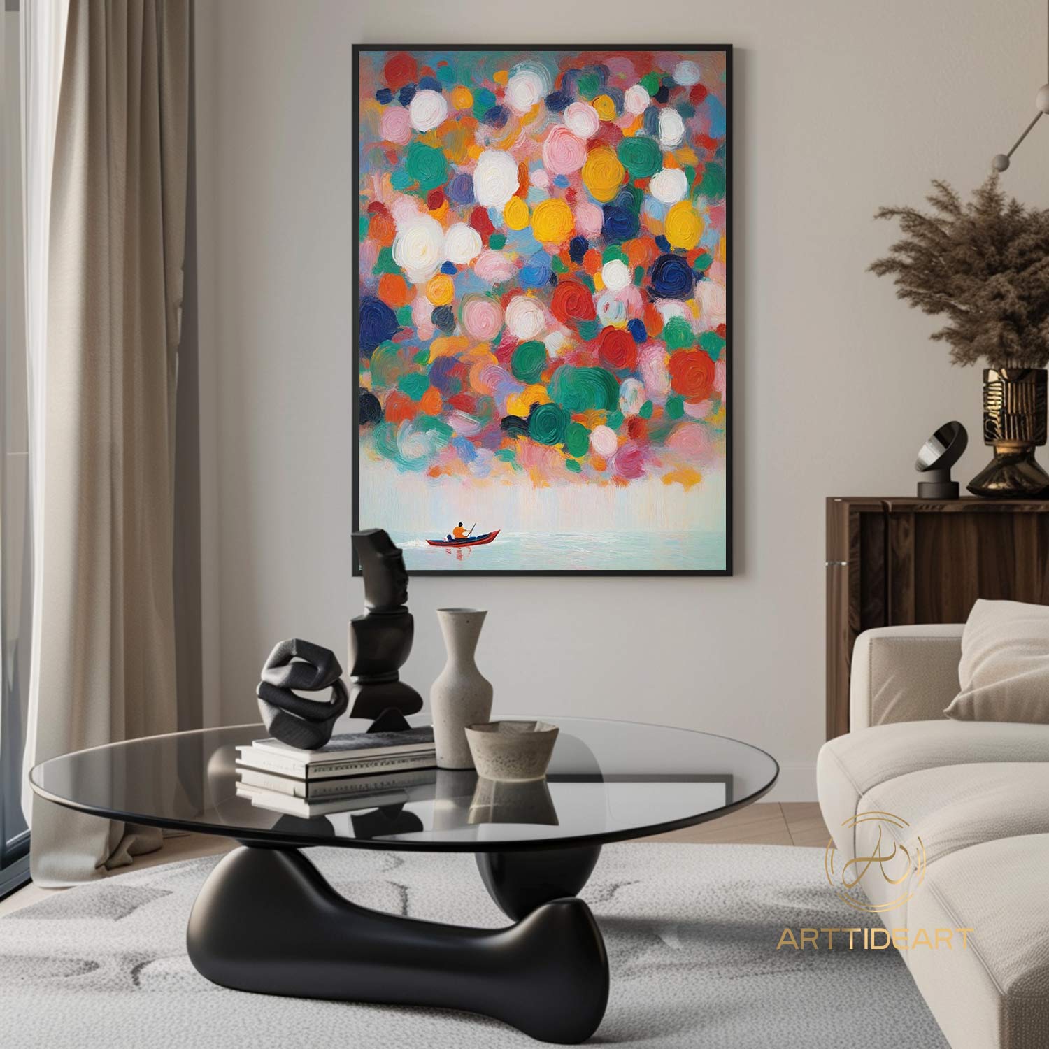 Colorful texture wall art colorful painting Rowing painting green white blue abstract wall art Henri Matisse style impressionist painting
