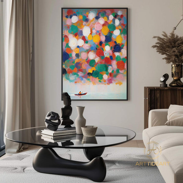 Colorful texture wall art colorful painting Rowing painting green white blue abstract wall art Henri Matisse style impressionist painting
