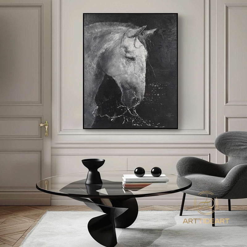 White & Black Horse Oil Painting,Horse Painting Original,Animal oil art,Acrylic Abstract Oil Painting,Wall Decor Living Room,Office Wall Art