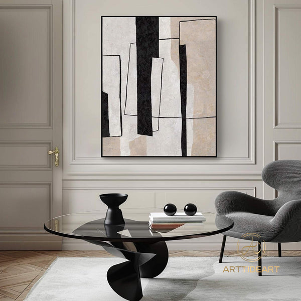 Oversized Abstract Painting,beige Minimalism Art, Living Room Decor Wall Art,White Abstract Beige Modern Indoor Neutral Decor Art Painting