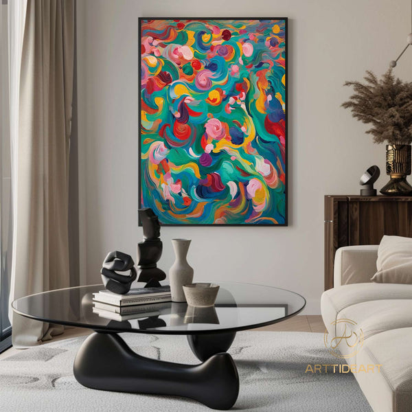 Colorful texture wall art colorful painting colorful wall art green yellow blue abstract wall art Henri Matisse style impressionist painting
