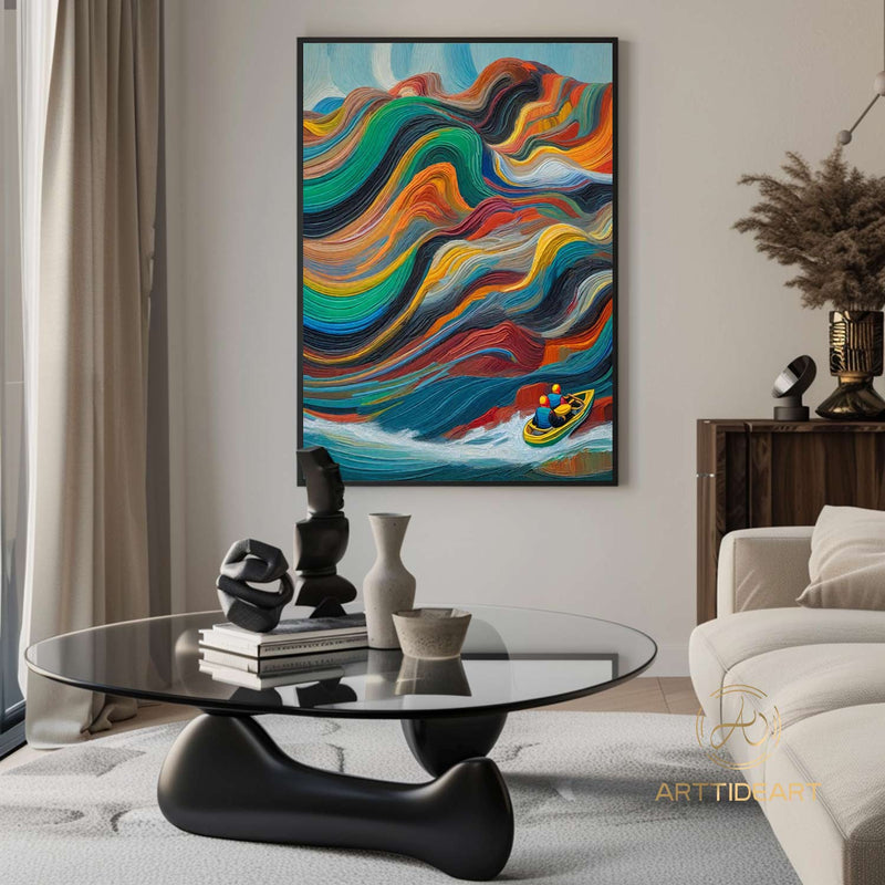 Colorful texture wall art sea wave painting colorful wall art green yellow blue abstract wall art Henri Matisse style impressionist painting