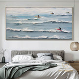 Oversized Beach Landscape Painting On Canvas Original Summer Seaside Painting White Wave Beach Painting Large Blue Ocean Wall Art Home Decor